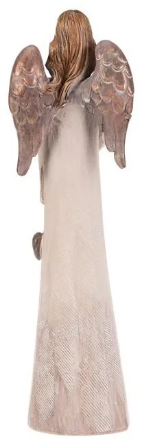 Înger din poliresină cu inimă, 20 cm, bej-măduvă