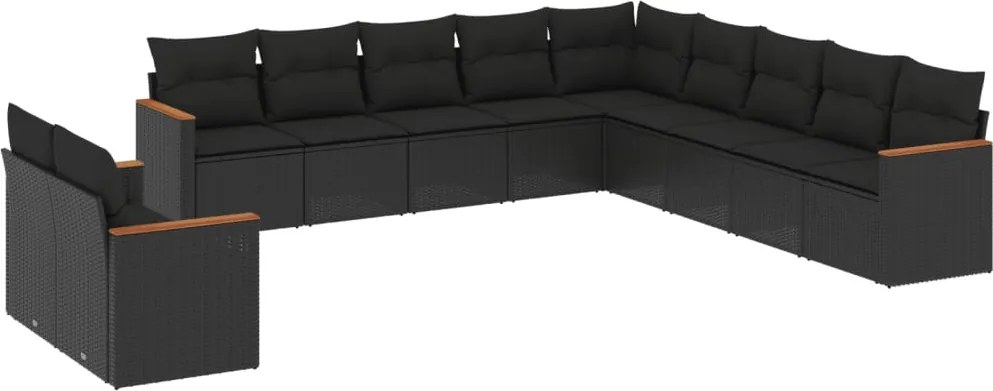 vidaXL Set canapele de grădină cu perne, 11 piese, negru, poliratan