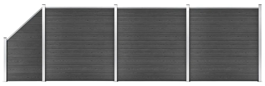 vidaXL Set de panouri de gard, negru, 619x(105-186) cm, WPC