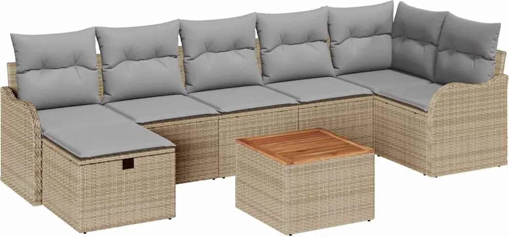 vidaXL Set de canapele pentru grădină cu pernă 8 pcs Bej Rattan poli