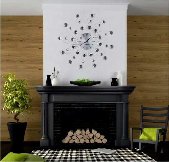 Resigilat: Ceas de perete Esperanza Geneva EHC004, 50 cm diametru, Elemente de cristal, Argintiu