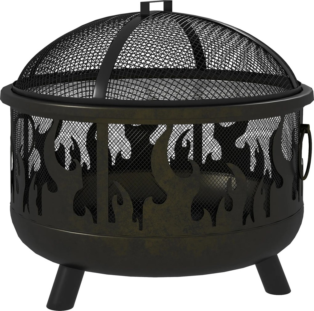 Outsunny Cuva pentru foc, vatră, incl. protecție la scântei, 1 cârlig, Ø61,5 cm x 52 cm, Negru | Aosom Romania