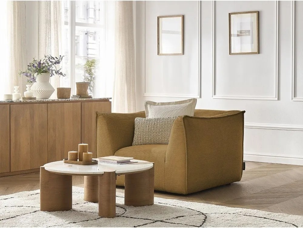 Fotoliu galben muștar cu tapițerie din catifea reiată Giorgia – Bobochic Paris