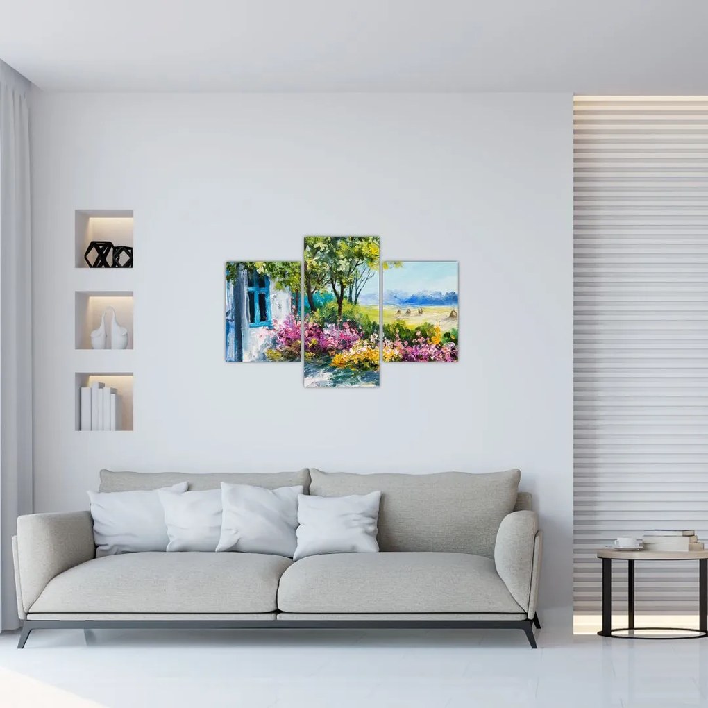 Tablou - Grădina din fața casei, pictură în ulei (90x60 cm)