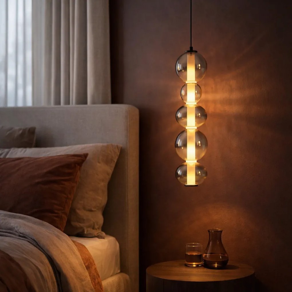 Lampă suspendată Art Deco neagră cu sticlă fumurie și transparentă 5 lumini incl. LED - Lizzy