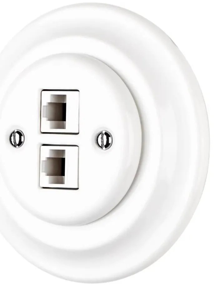 Bohemia-Design - Priză de rețea retro din porțelan cu ramă, 2x CAT5e, alb