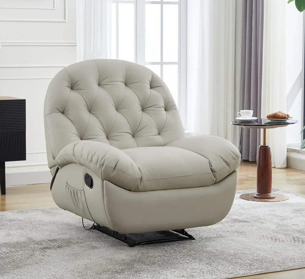 Fotoliu Recliner, suport picioare extensibil, Piele Ecologica, Bej