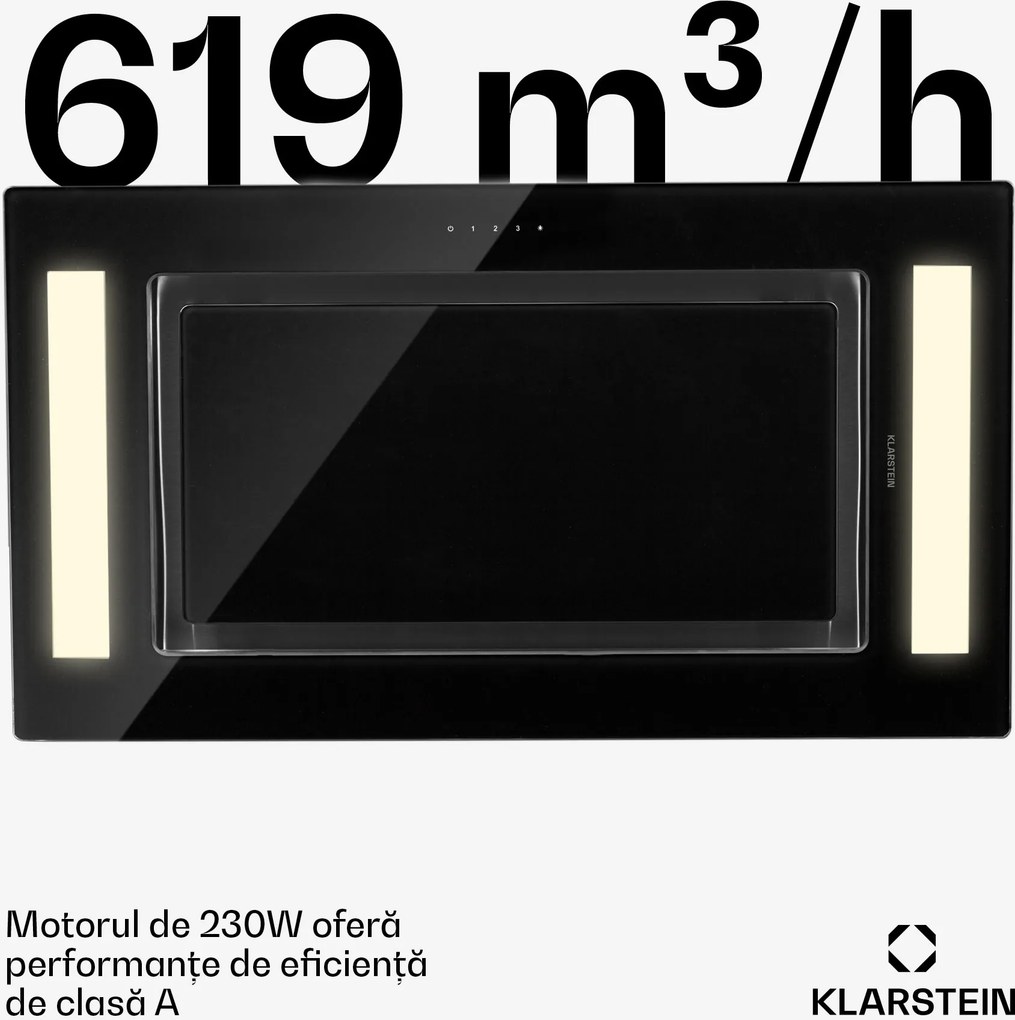 Klarstein REMY, hotă de tavan, hotă pentru integrare, 90 cm eek A 630 m³ / h, sticlă touch led