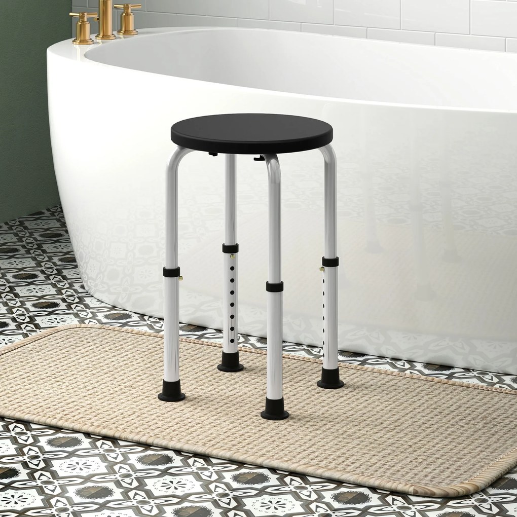 HOMCOM Taburet de Duș reglabil în Înălțime șezut de Duș Ergonomic Picioare antiderapante Capacitate Max. 136 Kg aluminiu HDPE Negru | Aosom Romania