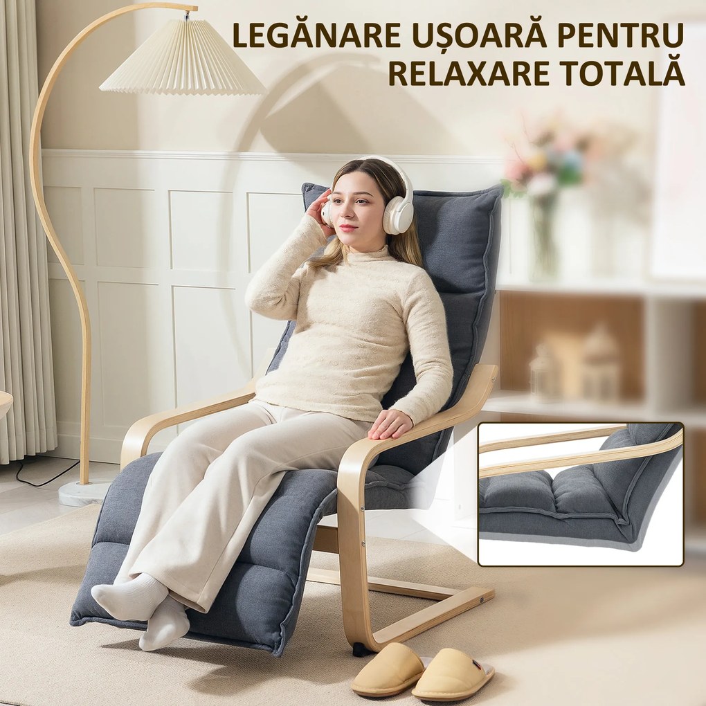 HOMCOM Fotoliu Ergonomic Lemn și Catifea Suport pentru Picioare Reglabil Gri Închis | Aosom Romania