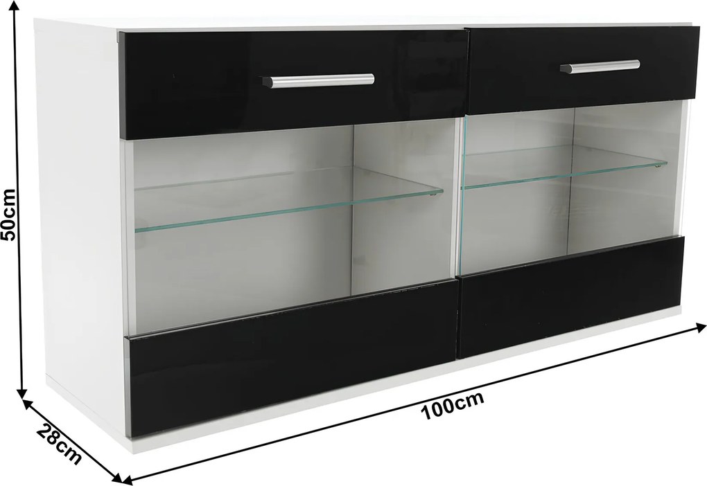 Mobilier living, alb/extra strălucire neagră HG, LEO