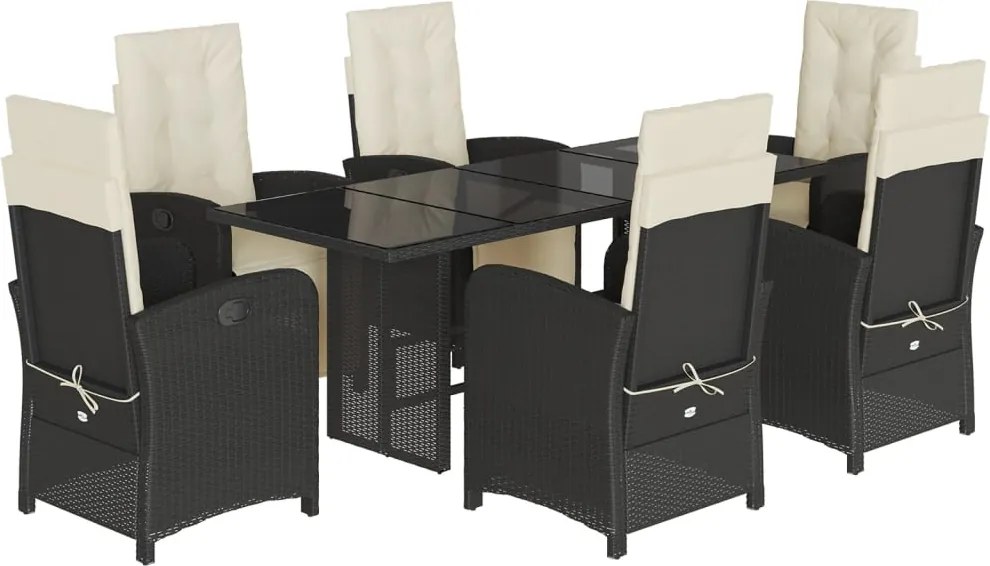 vidaXL Set mobilier de grădină cu perne, 7 piese, negru, poliratan