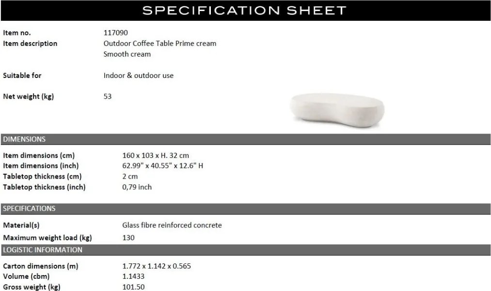 Masuta de cafea design LUX pentru interior si exterior Prime crem