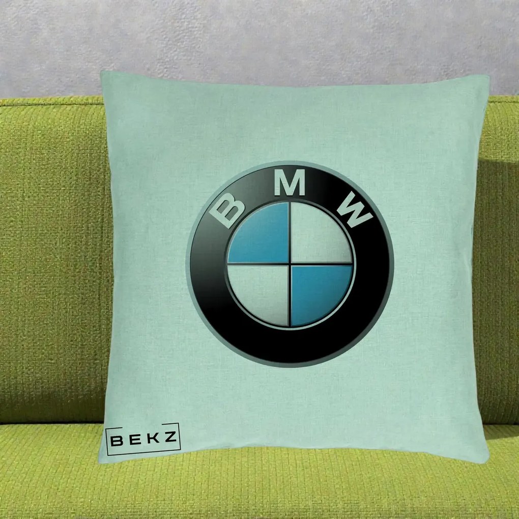 Perna Personalizata cu emblema BMW, 40x40 cm, Verde Menta, Husa Detasabila, Perna Inclusa, BEKZ®