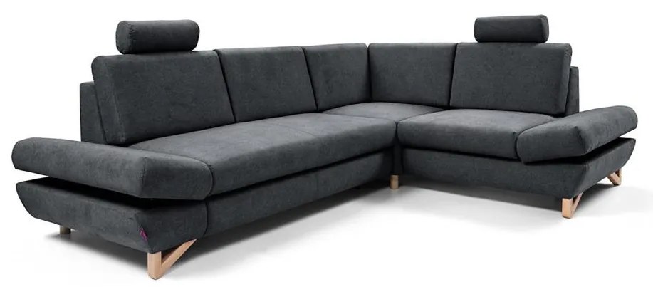 Colțar extensibil tapițat AVESTA, cu spațiu de depozitare, în formă de L, pe partea dreaptă, antracit