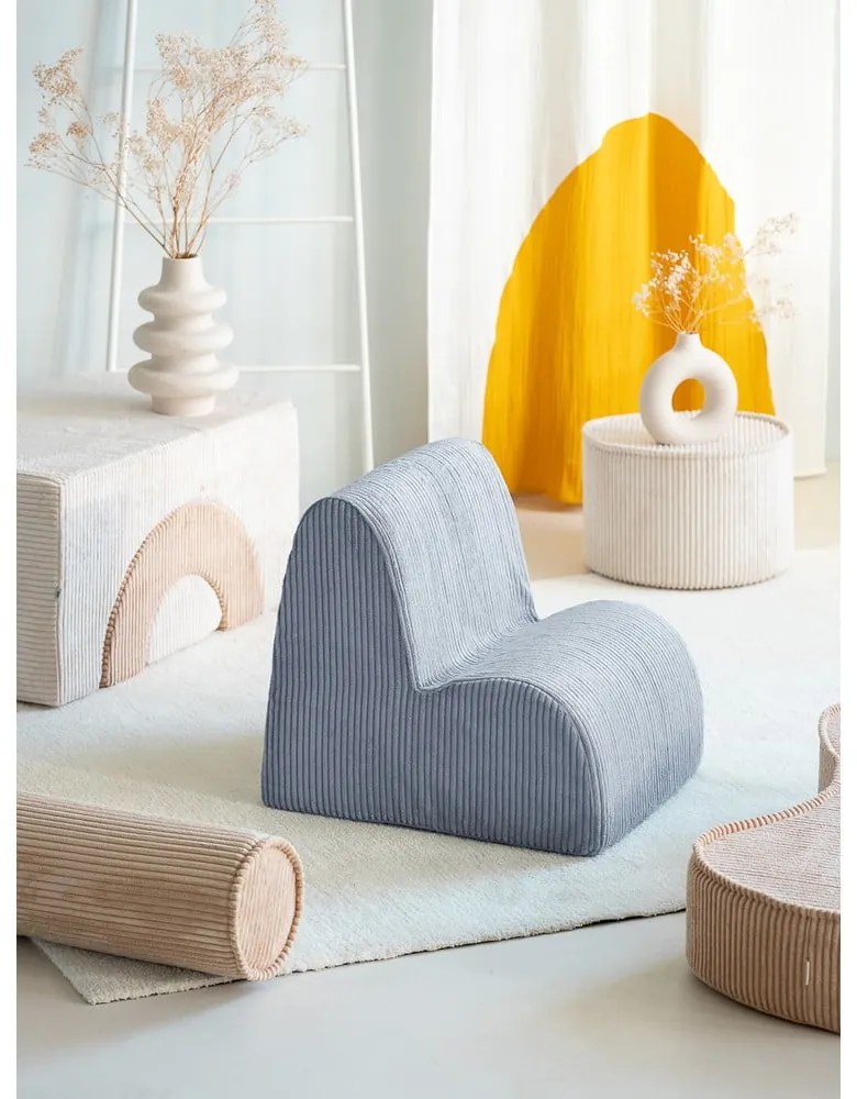 Fotoliu de copii albastru cu tapițerie din catifea reiată Cloud – Wigiwama