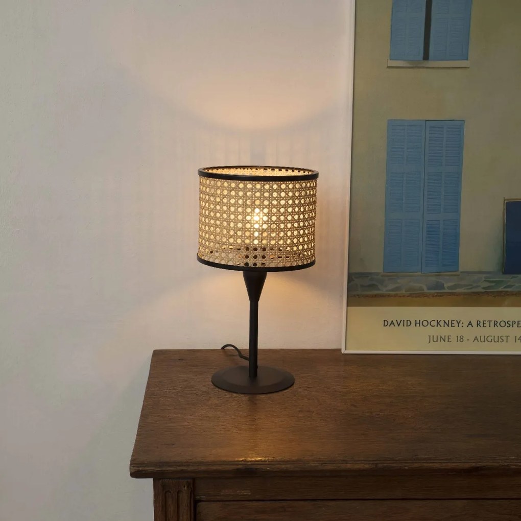 Veioza / Lampa de masa moderna design natural MAMBO mini negru/ratan 64317-47