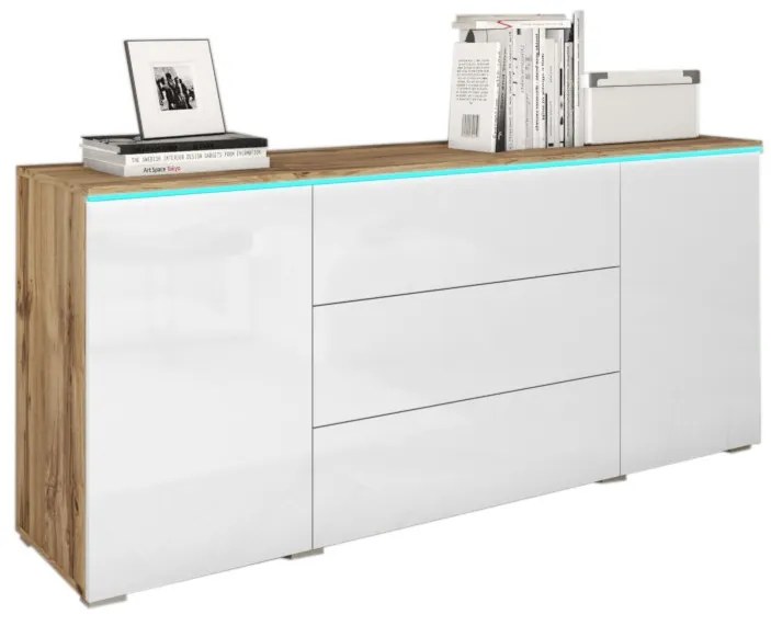 Expedo Comoda AMALIE, 150x68x39,5, stejar wotan/alb luciu