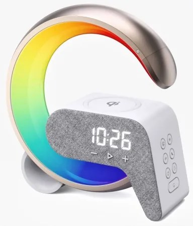 Lampă LED RGB dimabilă cu ceas deșteptător și încărcare Qi Immax 08986L 30W/230V auriu