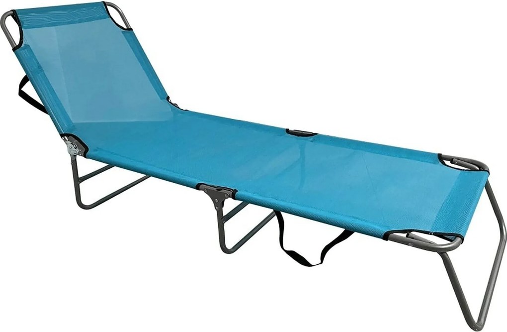 Sezlong gradina KELEO, gri/albastru deschis, plasa/otel, 58x182x79 cm