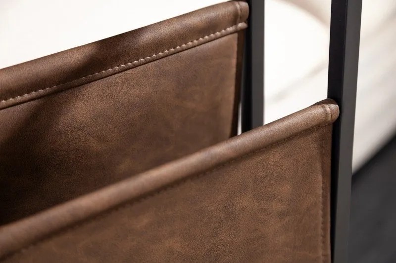 Masuta laterala design industrial pentru laptop cu suport reviste Loft 47cm