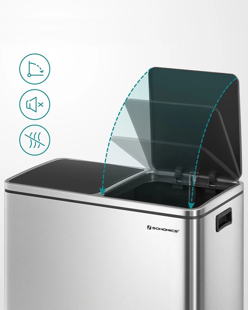 Coș pentru sortarea deșeurilor SORT, 2x30 l + saci de gunoi, argintiu/negru Vasagle