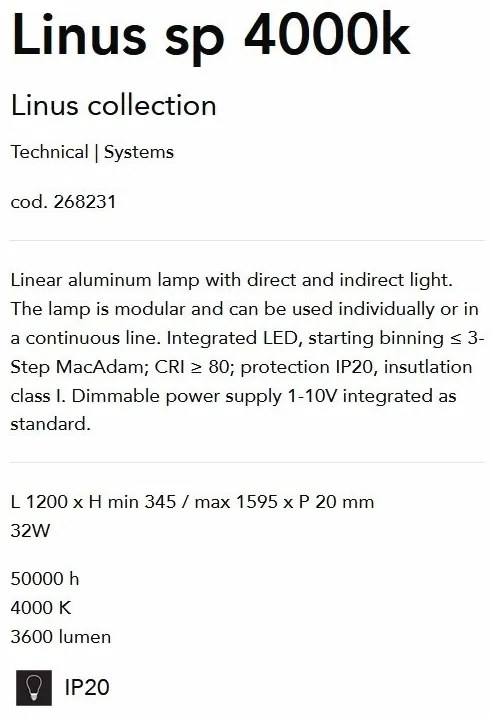 Lustra LED suspendata liniara modulara LINUS SP 4000K WH