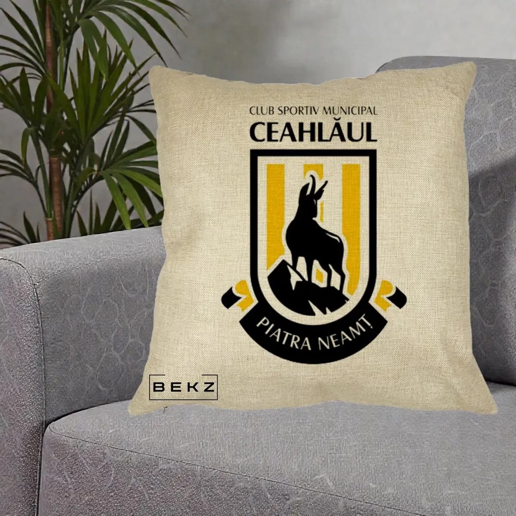 Perna Personalizata CSM Ceahlaul Piatra Neamt Fotbal, 40x40 cm, Crem, Husa Detasabila, Perna Inclusa, BEKZ®
