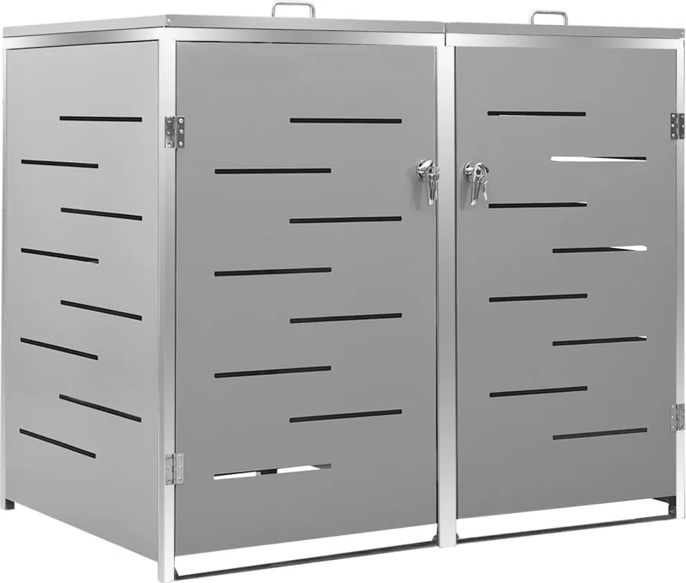 vidaXL Magazie pentru două pubele, 138x77,5x112,5 cm, oțel inoxidabil