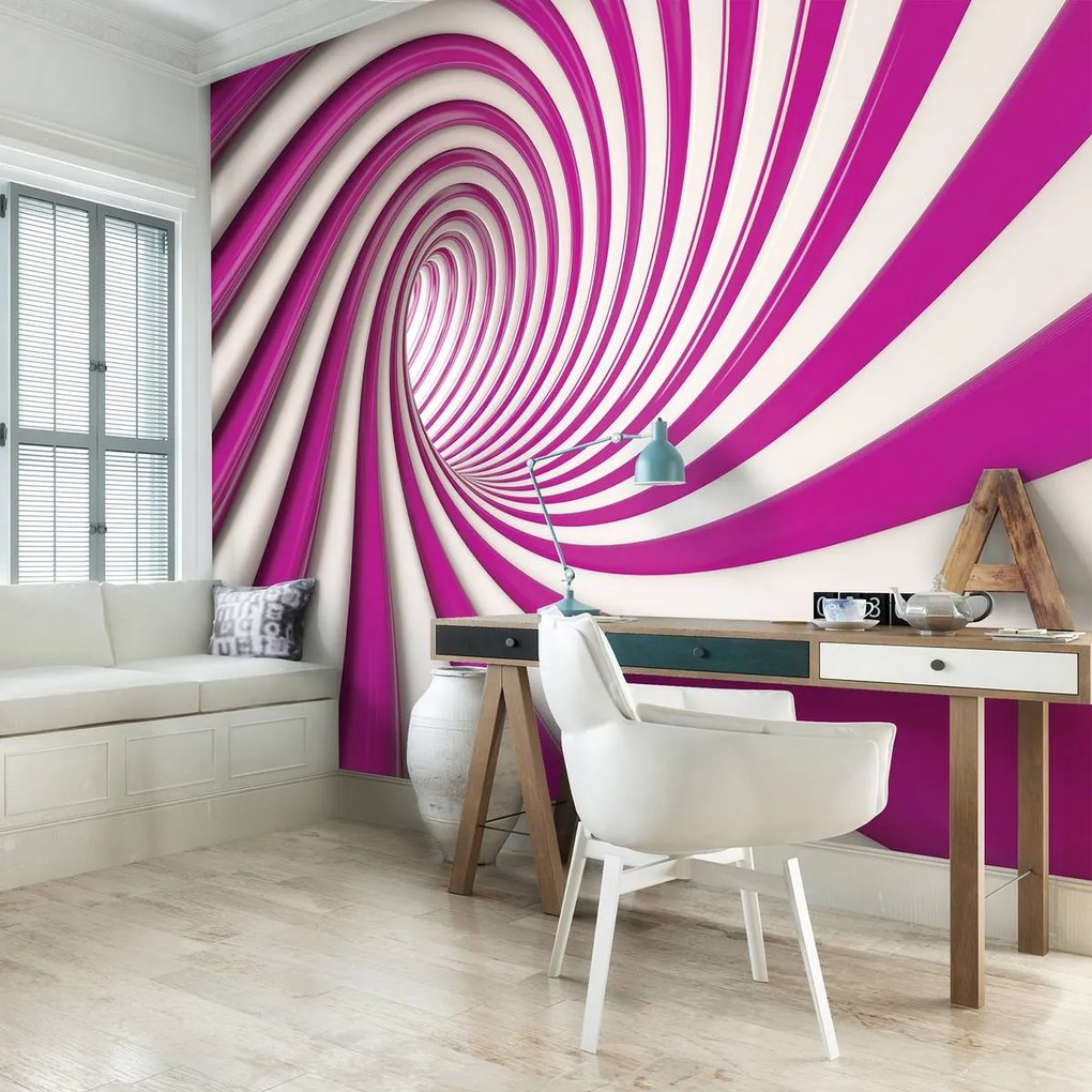 Fototapet - Tunelul alb și roz 3D (152,5x104 cm)