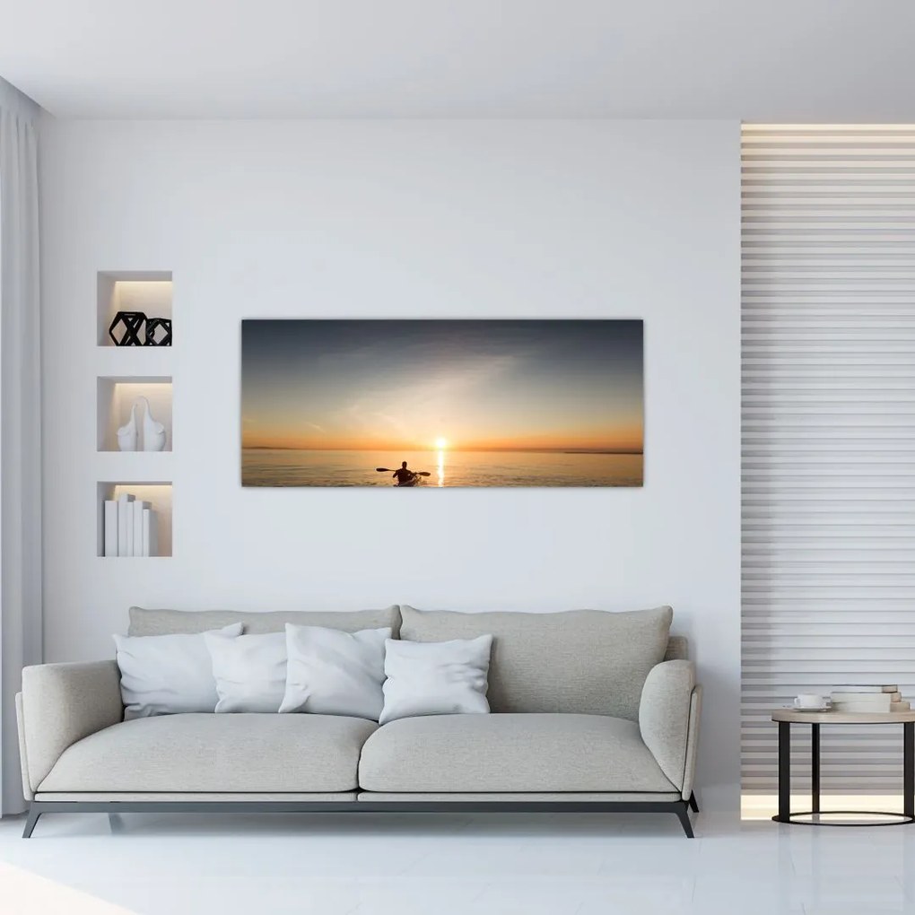 Tablou cu canoiști în apus de soare (120x50 cm)