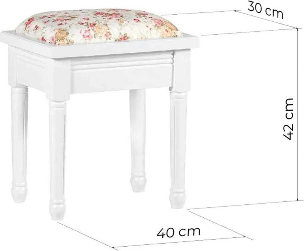 Taburet lemn masiv Elizabeth, 40 × 30 × 42 cm