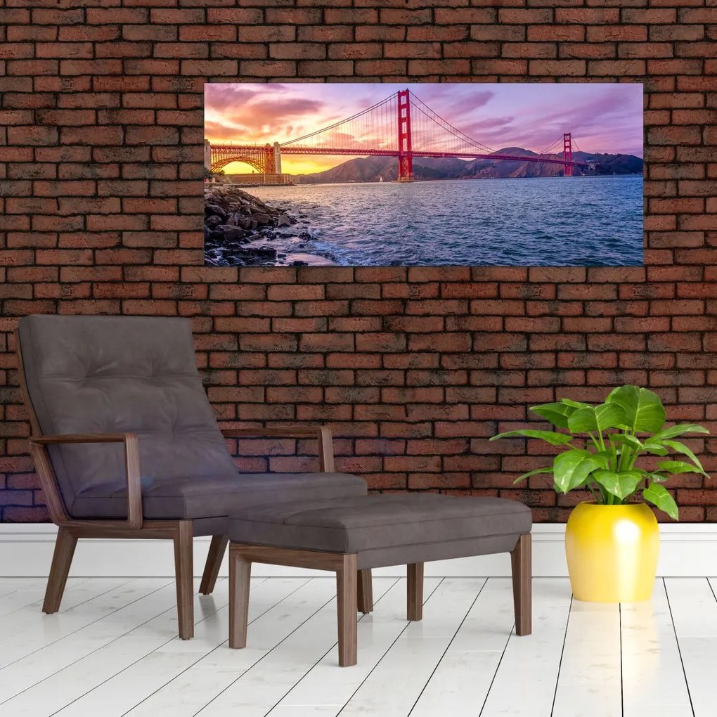 Tablou cu pod și apus de soare (120x50 cm)