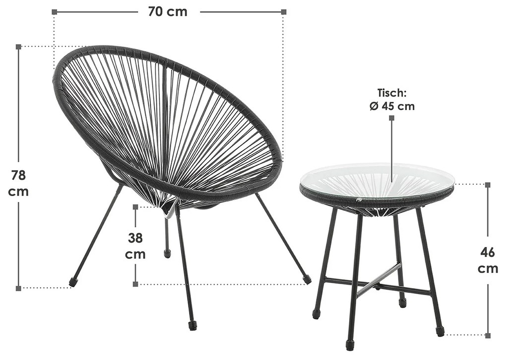 Set balcon Ostana din 3 piese cu masa si 2 scaune - negru