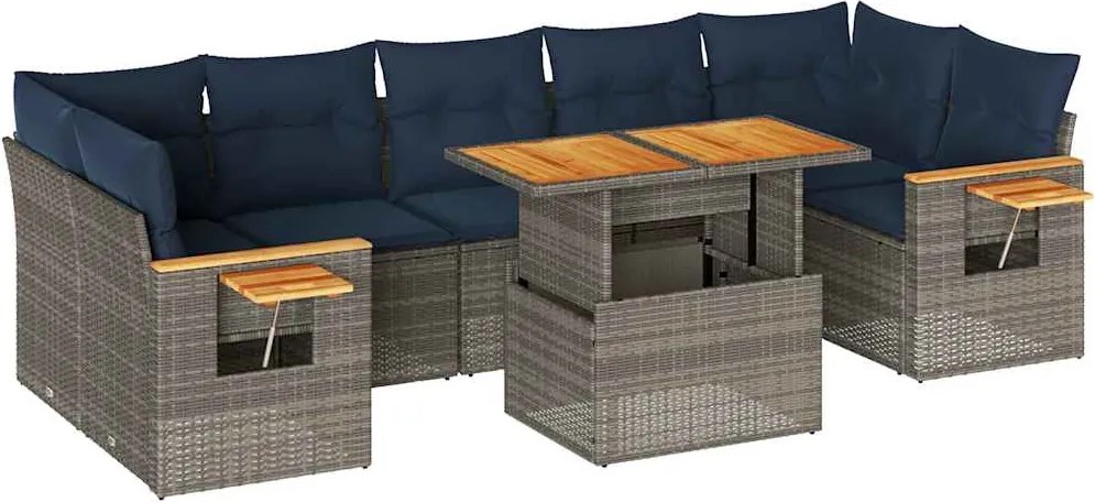 vidaXL Set canapele de grădină cu perne, 8 piese, gri, poliratan