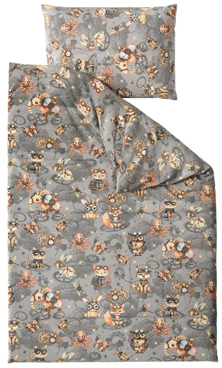 Lenjerie de pat din bumbac pentru copii STEAM DREAMS gri Dimensiune lenjerie de pat: 70 x 90 cm | 140 x 200 cm