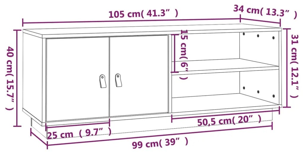 Comoda TV, negru, 105x34x40 cm, lemn masiv de pin Negru, 1