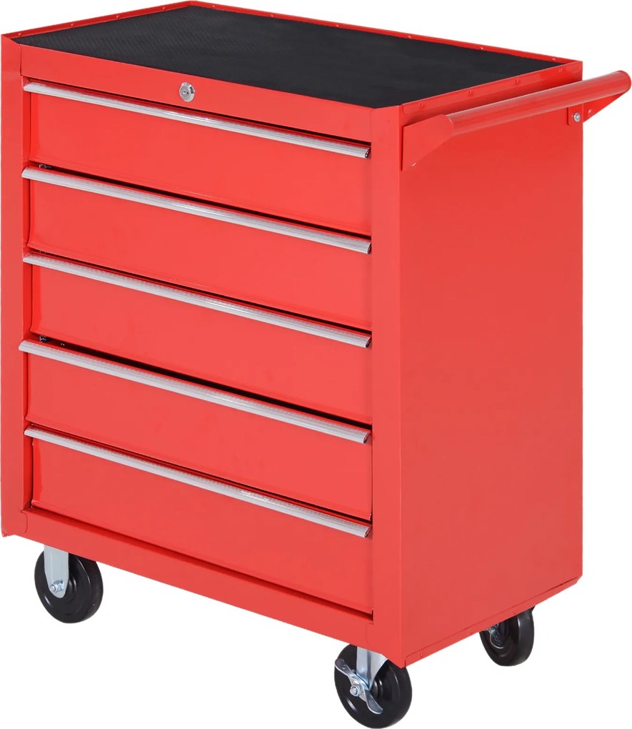 Homcom Carucior Scule pentru Atelier 5 Sertare Rezistent din Otel cu Blocare si Roti Culoarea Ros 69x33x75cm