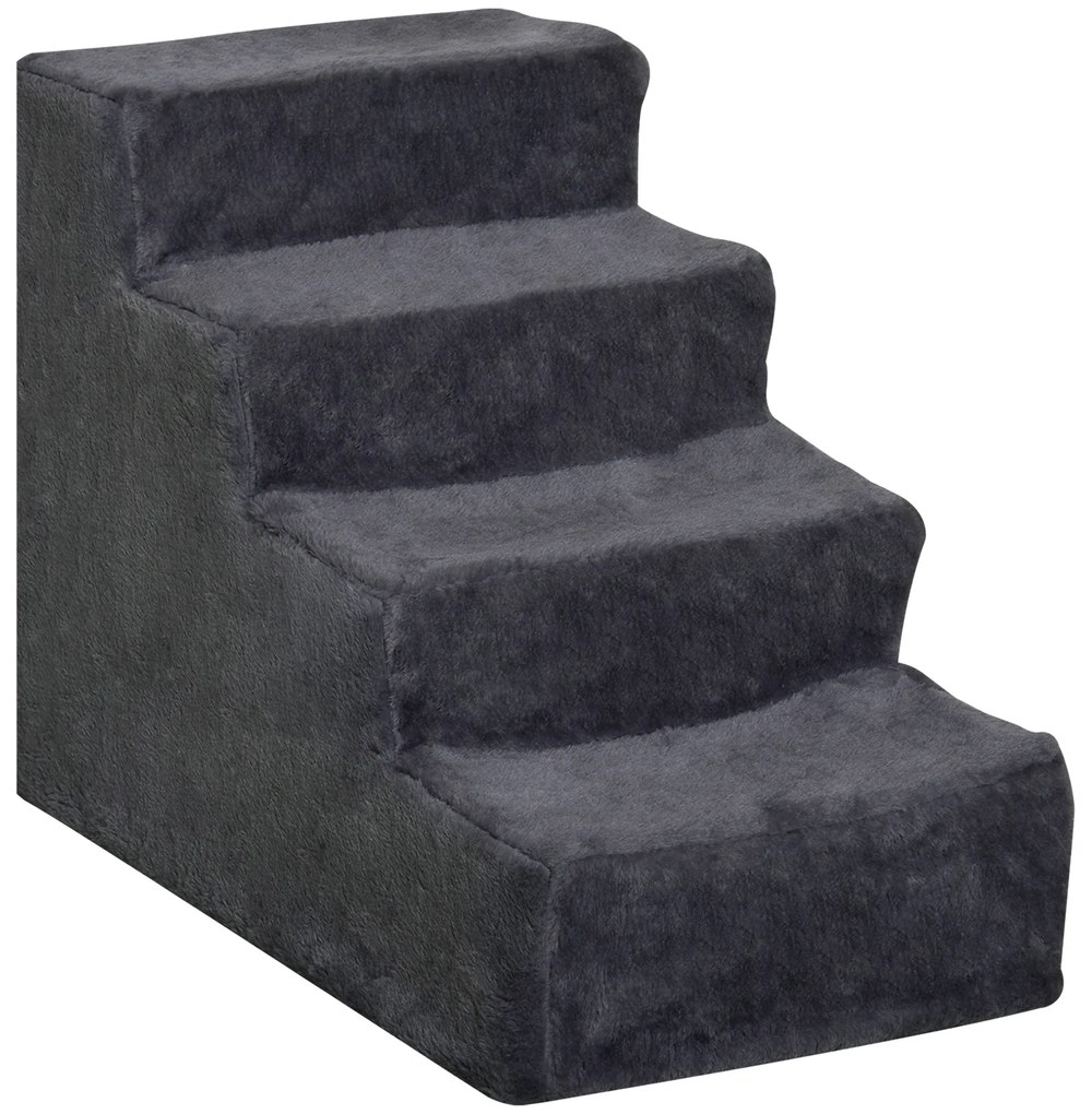 PawHut Scăriță pentru Câini Portabilă cu 4 Trepte, Scară pentru Animale Domestice, 60x35x44 cm, Gri Închis | Aosom Romania