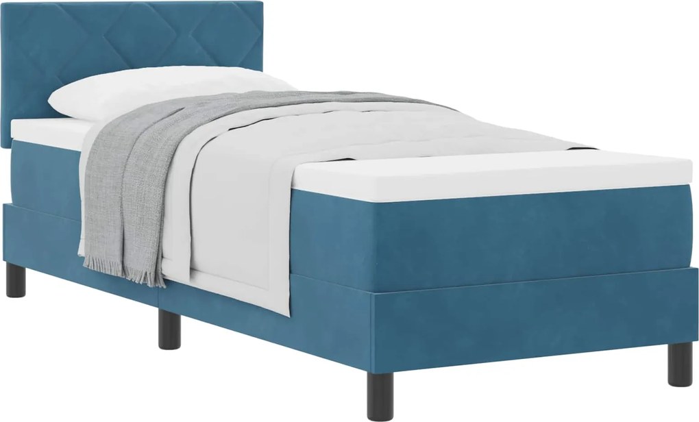 vidaXL Pat cu arcuri cu saltea Albastru închis 80 x 200 cm Catifea