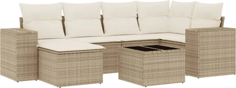 vidaXL Set canapele de grădină, 7 piese, cu perne, bej, poliratan