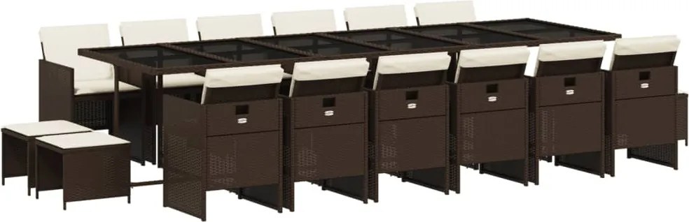 vidaXL Set mobilier de grădină cu perne, 17 piese, maro, poliratan