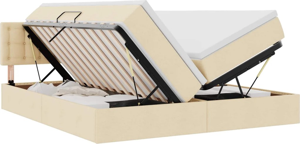 vidaXL Pat cu storage cu saltea Creme 200 x 200 cm Piele artificială