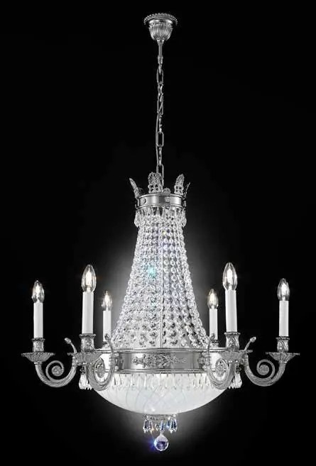 Candelabru clasic din alama si cristale Schöler Empire, antique silver