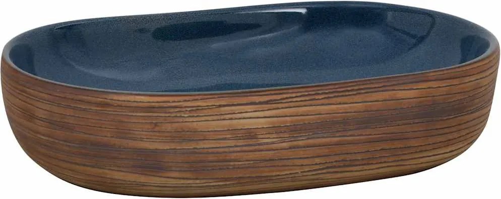 vidaXL Lavoar de blat, maro și albastru, 59x40x14 cm, ceramică, oval