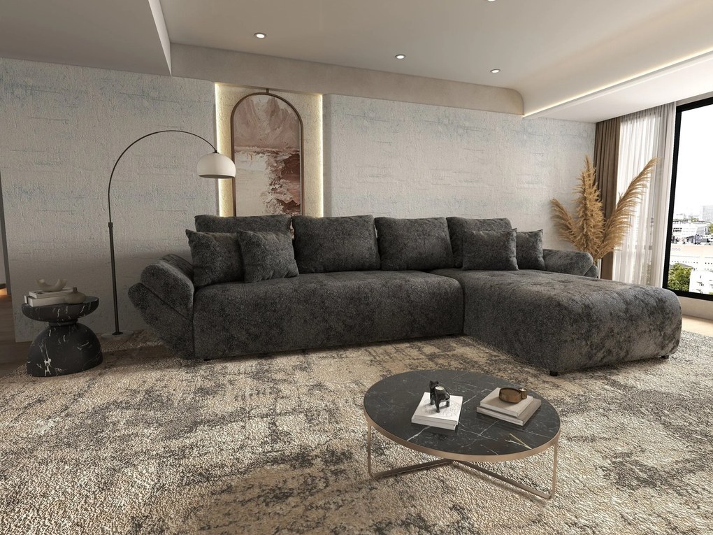 Colțar extensibil dumonde cu ladă de depozitare si sezut confortabil din spuma high-density, Berlin XL Euphoria Negru 350x185 cm II