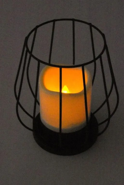 Suport metalic pentru lumânare, lumânare LED, alb cald, negr