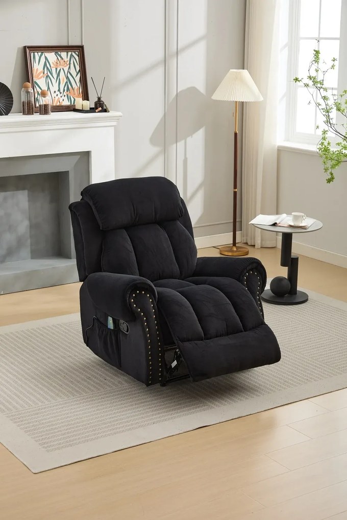 RESIGILAT- Fotoliu Masaj si Incalzire, Recliner, suport picioare extensibil, Textil, Negru