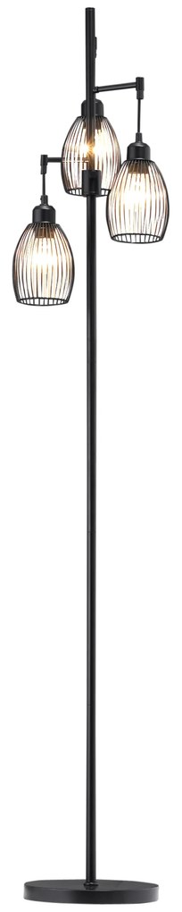 HOMCOM Lampadar stil industrial 40 W max. 3 abajururi din metal cu sârmă cu luminozitate reglabila, suport E27, negru | Aosom Romania