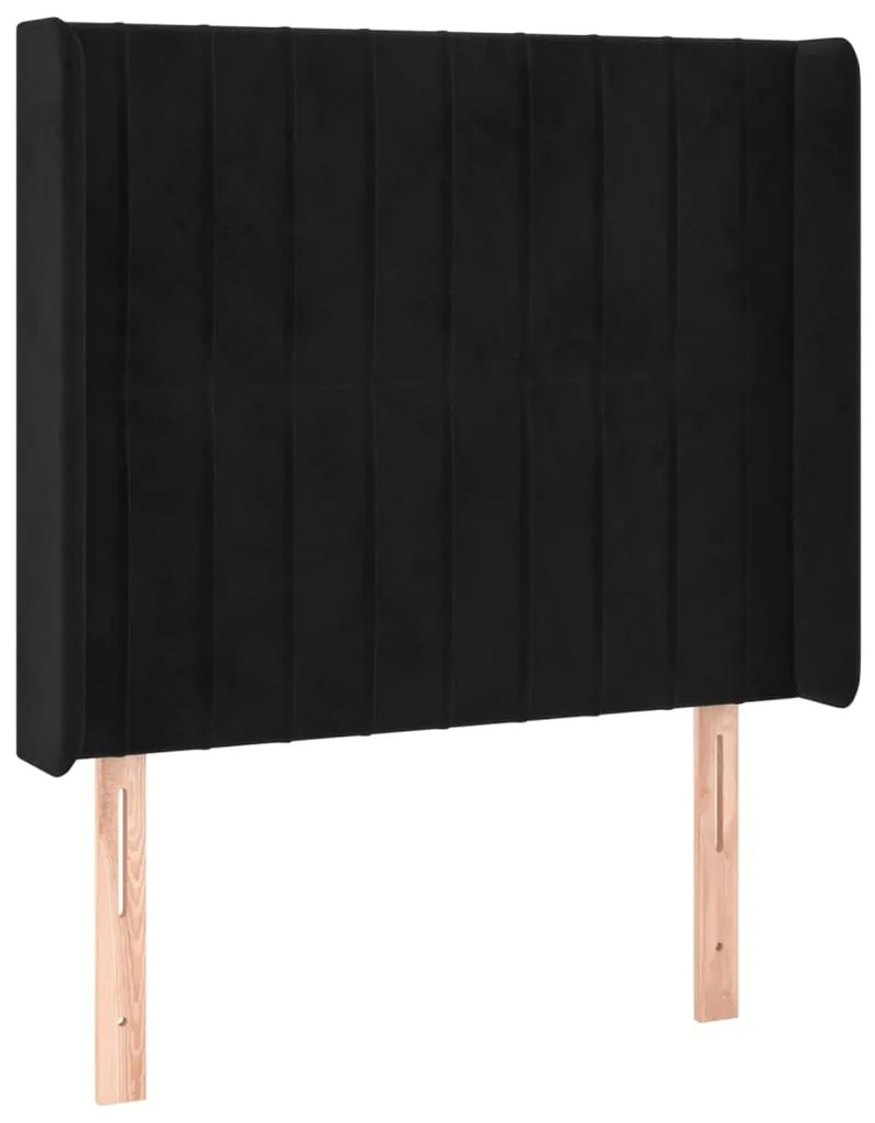 Pat continental cu saltea si LED, negru, 80x200 cm, catifea Negru, 80 x 200 cm, Benzi verticale